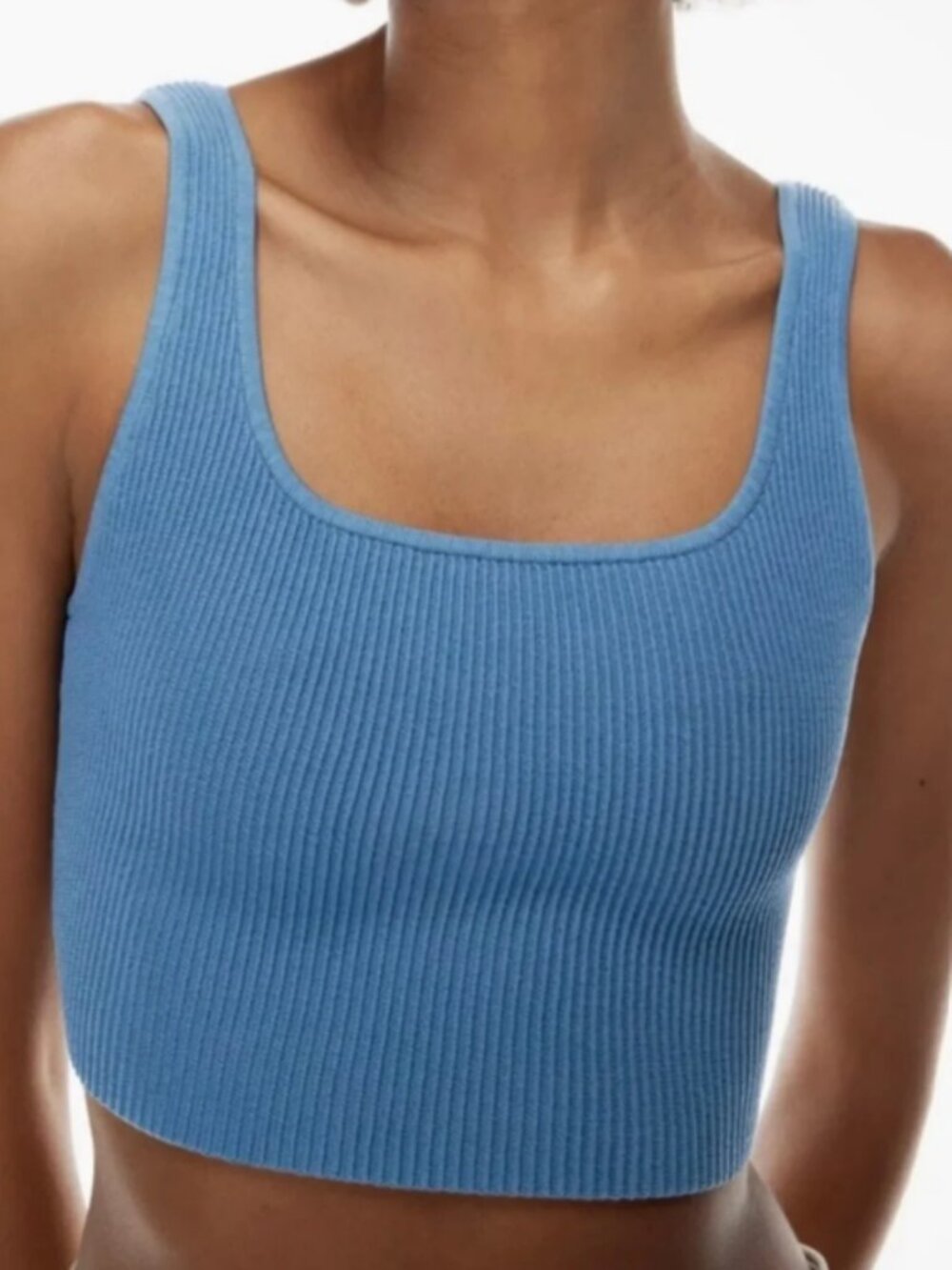 Aritzia Babaton Sculpt Knit Squareneck Cropped Tank | Light Blue | Size M